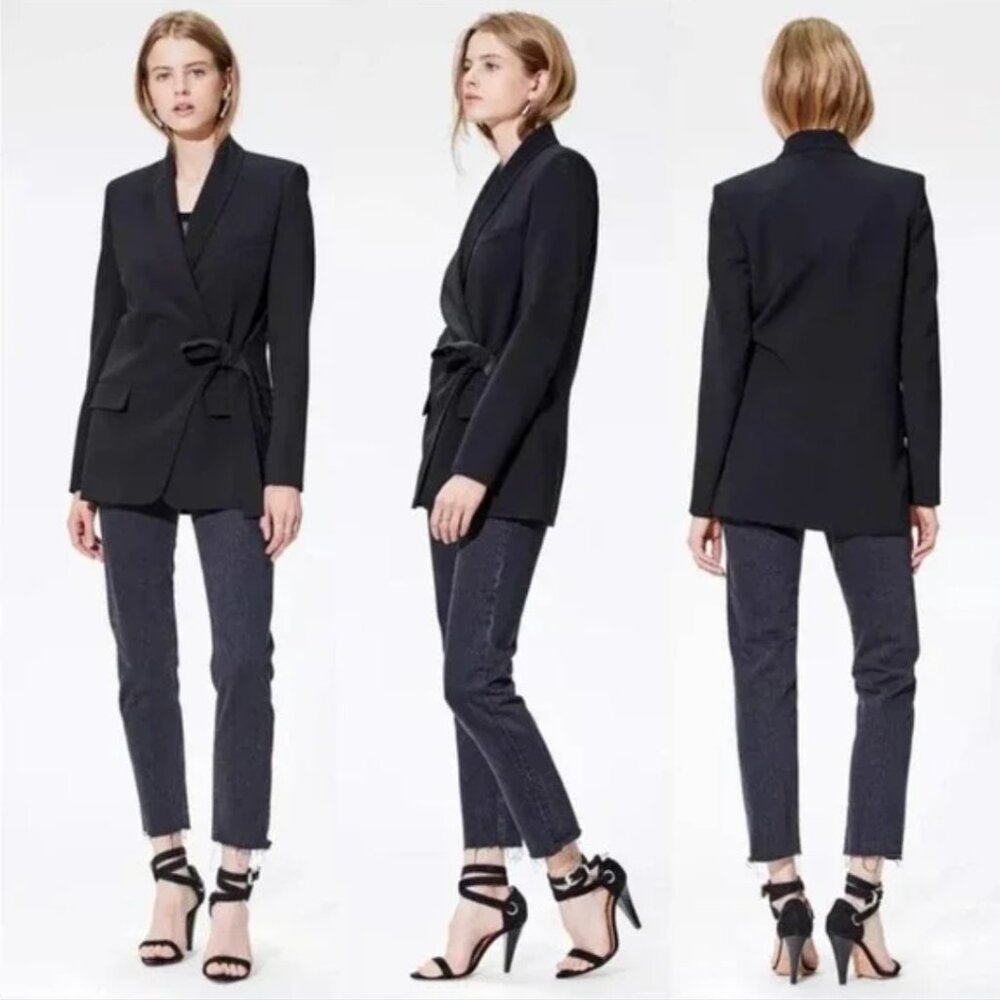 IRO DACHSIE BLACK SIDE TIE WRAP BLAZER JACKET PS $649 - Picture 4 of 14